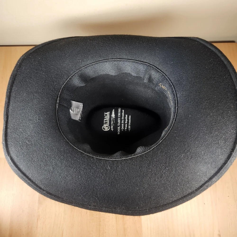 OUTBACK Cowboy Hat Men’s Wool Tassy Crusher Small Med Black Western Cattleman